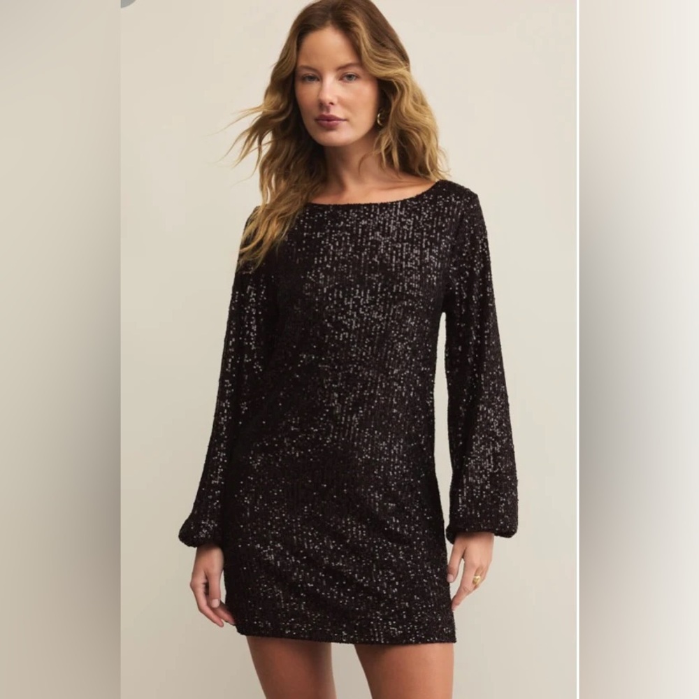 Z SUPPLY ANDROMEDA BLACK SEQUIN MINI DRESS